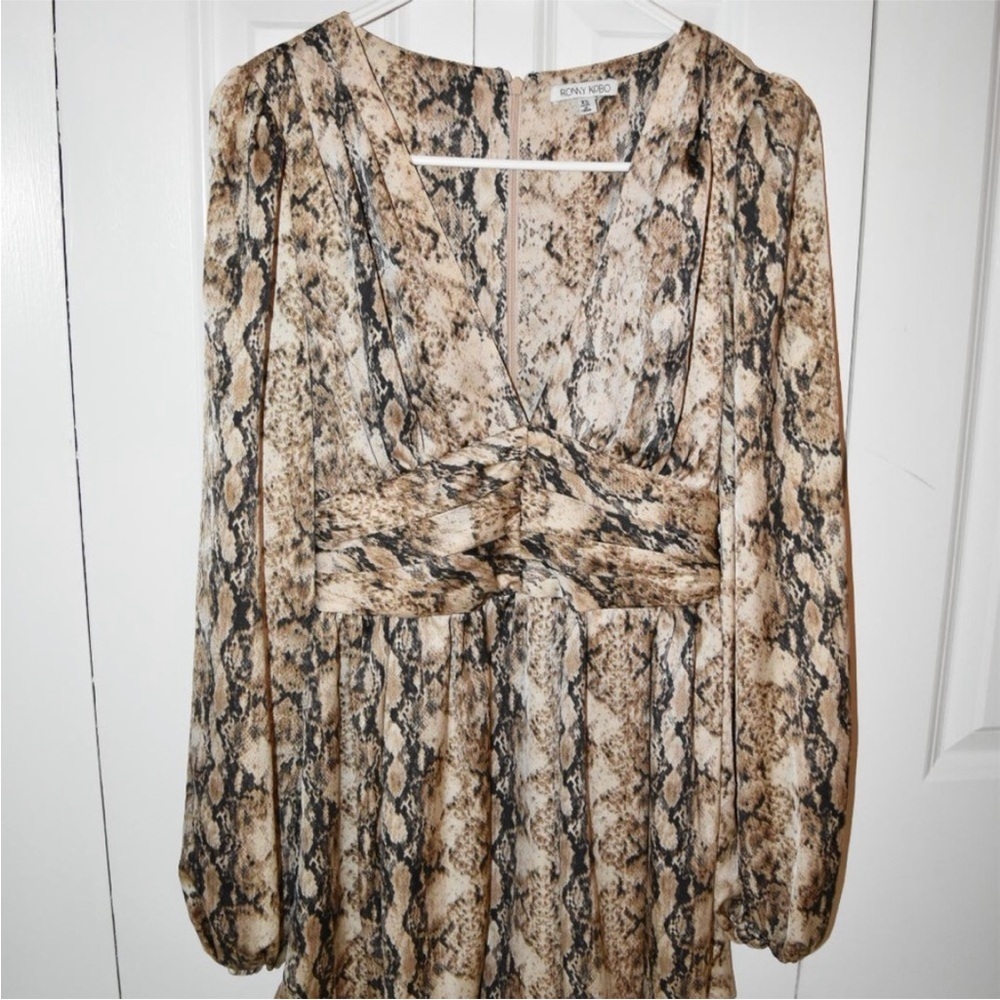Revolve Rony Koba Orzora Snake Print Dress Nude Multi Combo Tan Cream - Picture 5 of 9